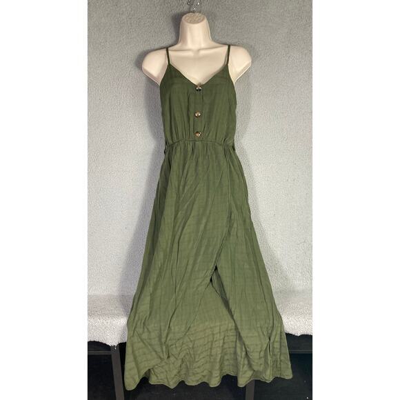 Women's M Green Sleeveless Button-Up Midi Dress Casual‎ Spring - Picture 2 of 11